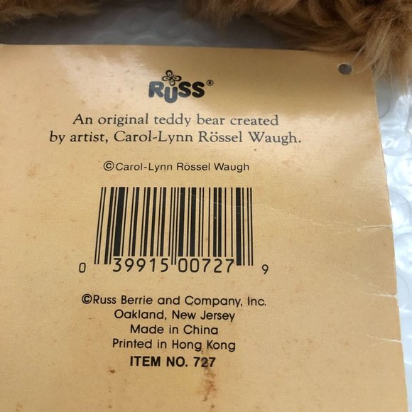 Russ Berrie "Gregory" Bear Created by Carol-Lynn Rossel Waugh Fuzzy Tan 7" - Picture 10 of 10